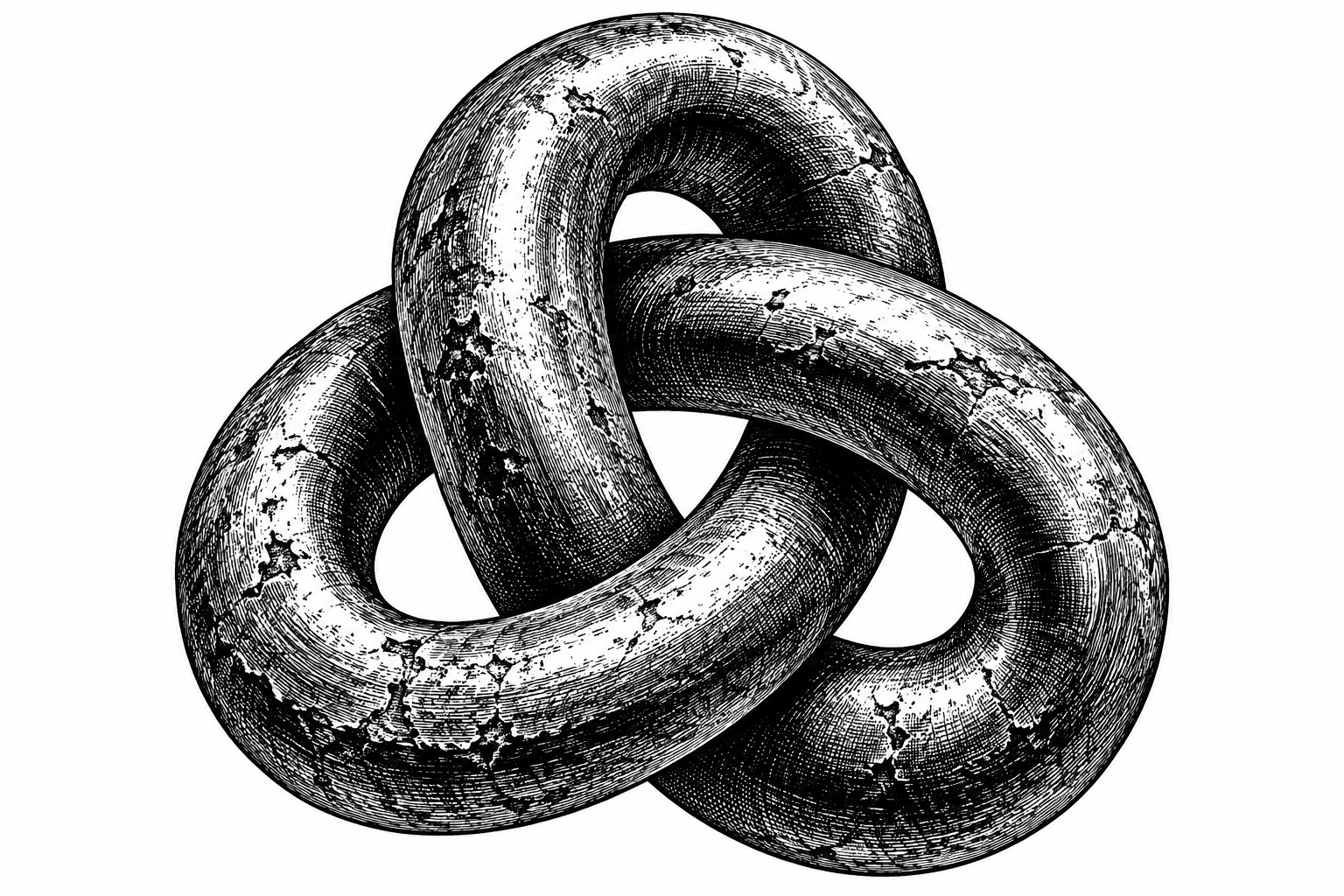 Engraved sculpture of interlocking chain links